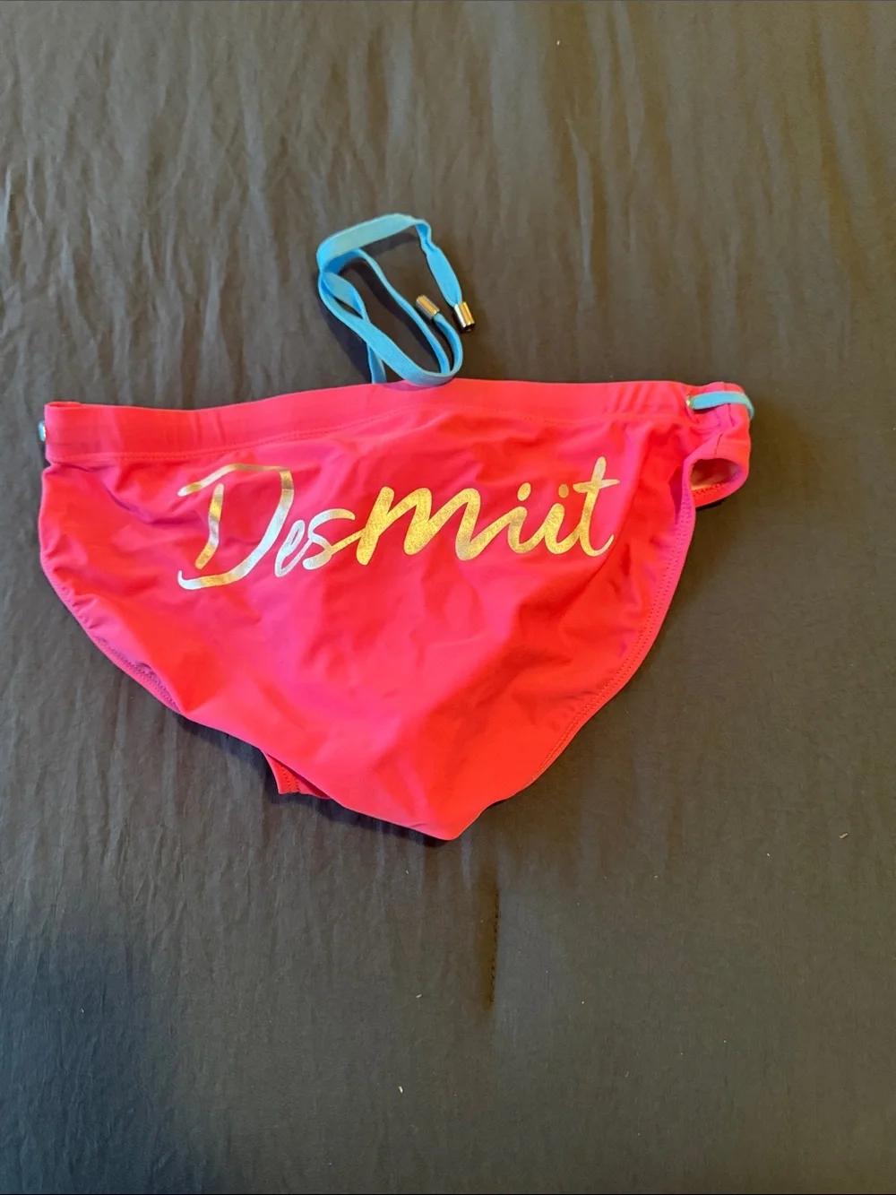 Bright Pink Men’s Swim Brief Blue Drawstring Front Modesty Cup Large by Desmiit